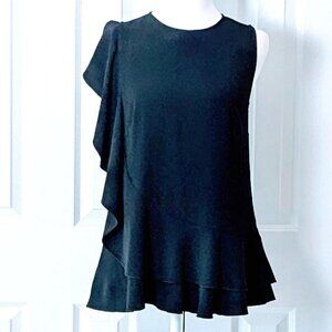 ANN TAYLOR Women's Sleeveless Ruffle Accent Blouse Top  Size S  Black  NWT